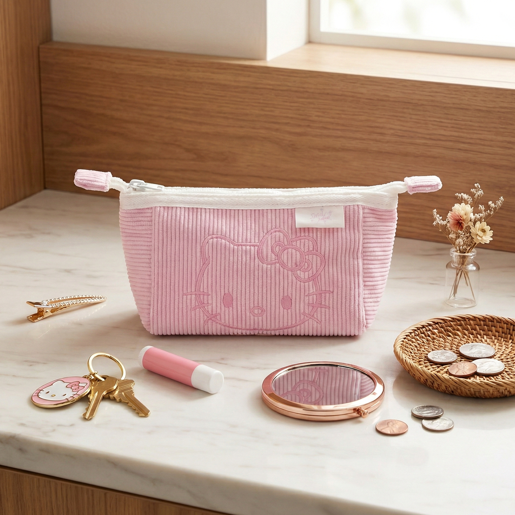 Hello Kitty Corduroy Cosmetic Pouch