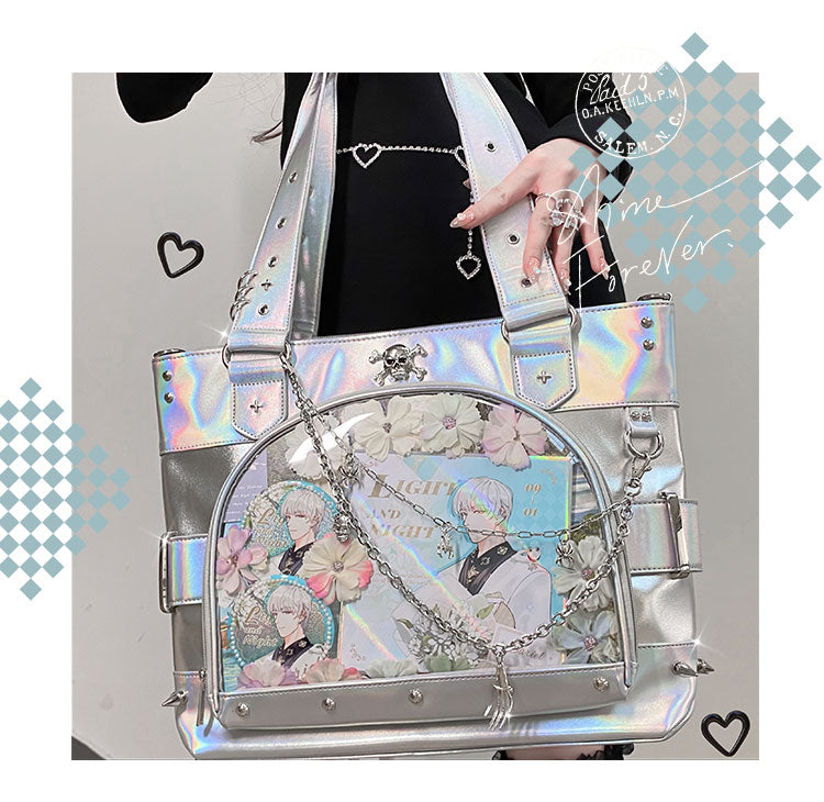 Punk Clear Doll Shoulder Bag Metal Skull Chain Lolita Totes