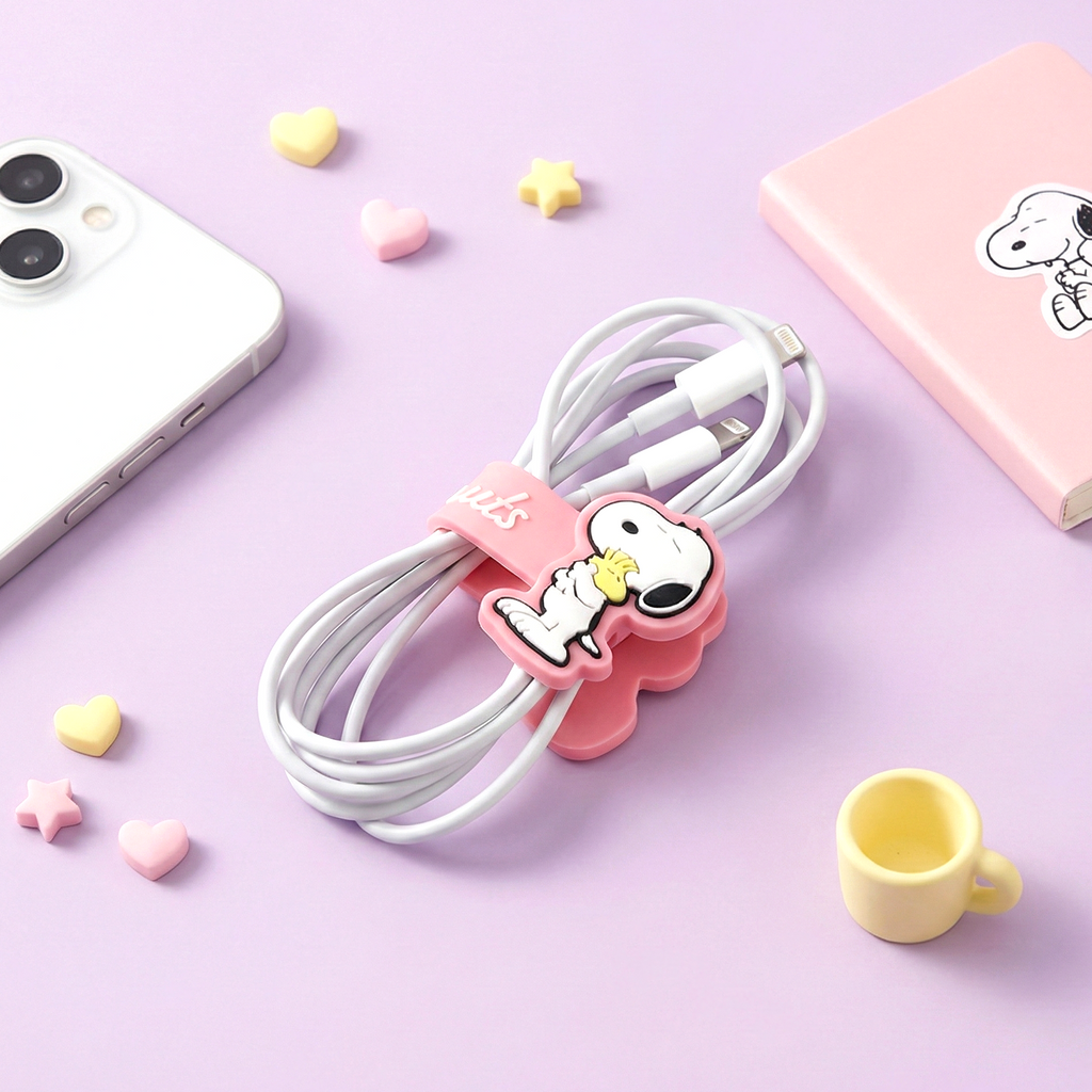 Sun-Star Peanuts Snoopy Cable Holder - Pink