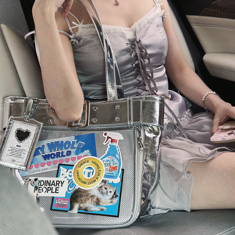 Belt Style Ita Bag - Spacious Y2K Silver Tote Ita Bag