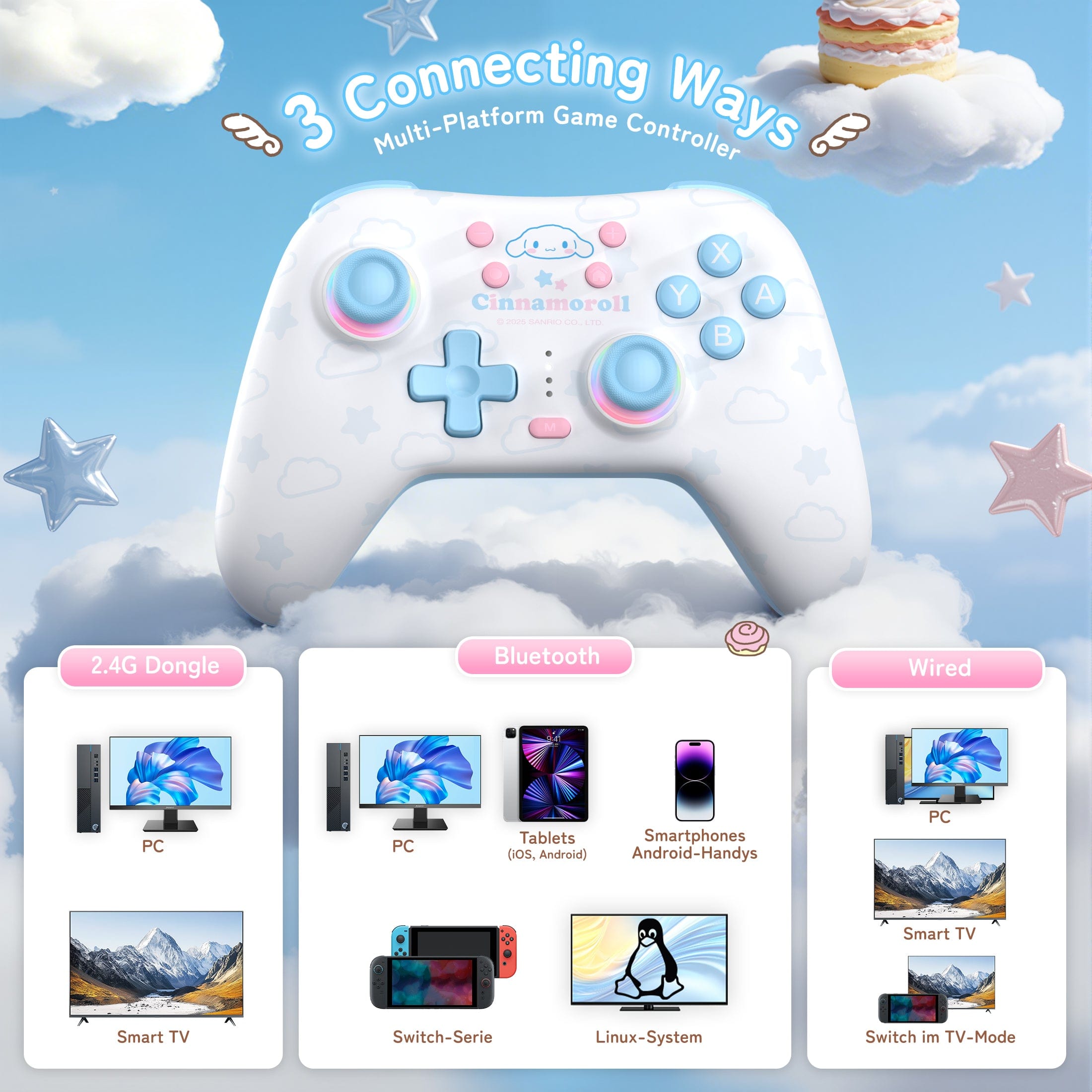 GeekShare Cinnamoroll & Pompompurin Gamepad with Receiver Set For Switch 2/Switch 2017/PC